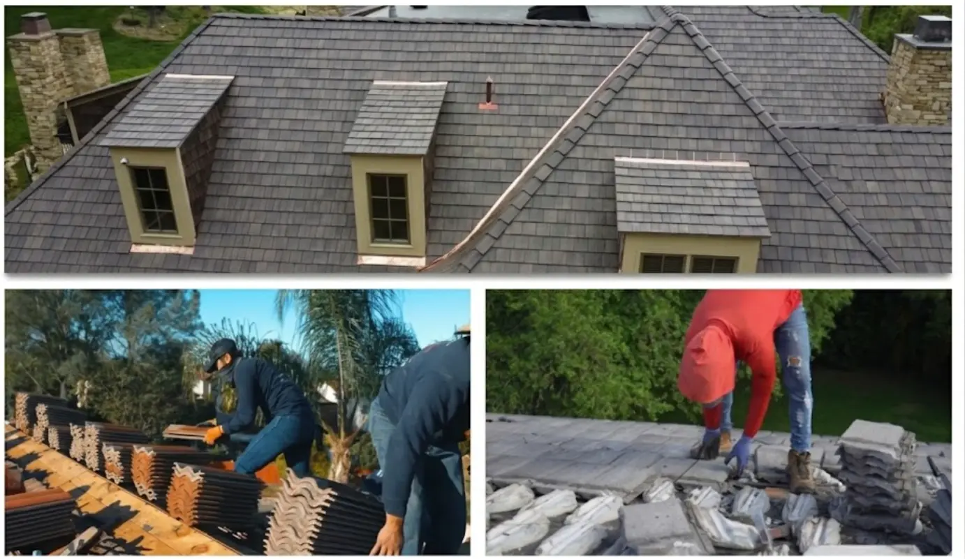 Collage of alternative roofing materials including clay, concrete, and modern synthetic tiles commonly used in Gainesville homes.